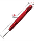 Bad Ass 5 Inch Spring Loaded Automatic Center Punch Tool Built Tough With Polished Steel Round Head, detailed dimensions in red finish.