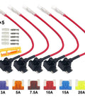 5Pcs Premium Acn Low Profile Add A Circuit Fuse Tap Kit With Piggy Back Blade Holder, Micro blade fuses and connectors.