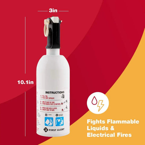 Kitchen Fire Extinguisher 5 B:C UL Rated, Compact White With Mounting Bracket, Tough Metal Head, 1 Pack, Sodium Bicarbonate Agent