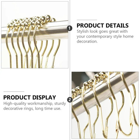 Gold Stainless Steel Shower Curtain Rings 24 Pack With Five Bead Gourd Design Smooth Glide Hooks for bathroom curtain accessories