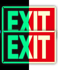 Two Pack Glow In The Dark Aluminum Exit Signs 12x7 Inches Photoluminescent Laminated For UV Weather And Fade Resistance Built Tough Easy To Spot Indoors And Outdoors For Office School Warehouse Business Fire Exit Sign, stacked exit signs