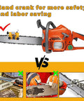 Portable Chainsaw Sharpening Kit For No Fuss Edge Renewal, Lightweight Outdoor Sharpening Tool Set For All Chainsaws And Electric Saws, Easy To Use, Fast Sharpening In Seconds, Includes Sharpener File Table, 1 Piece displayed with orange chainsaw and safety crank.