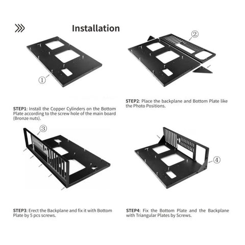 Installation steps for Heavy Duty Computer Open Case Rack For ATX Motherboards Featuring Reinforced Thickened Steel Platform.