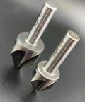 Two 60-degree HSS chamfer end mills with silver cylindrical shanks