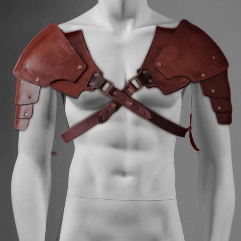 Dope Medieval PU Leather Double Pauldrons Shoulder Armor For Cosplay LARP And Historical Festivals on mannequin torso