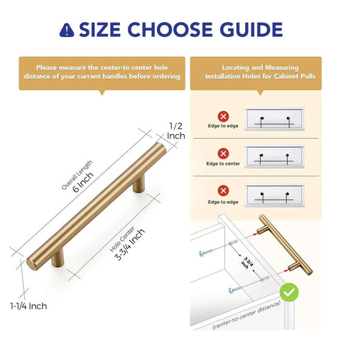 Top Shelf Champagne Bronze Kitchen Cabinet Handles Three Quarter Inch Center Six Inch Long Five Pack Heavy Duty Stainless Steel Drawer Pulls measuring guide.