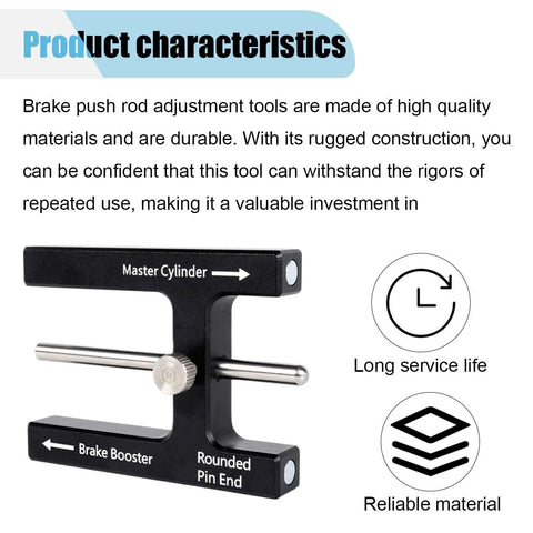 Brake booster push-rod adjustment tool, black metal with silver rod, front view