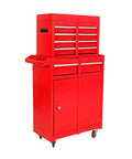 Heavy Duty Steel Rolling Tool Chest With Five Roomy Ball Bearing Drawers And Detachable Worktop shown in red, ideal for garage organization.