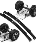 Beefed Up Steel Leaf Springs Set For 1/10 RC D90 Crawler HighLift Chassis Upgrade, Durable Suspension Kit With Shackles and mounts, shown installed on RC frame with wheels