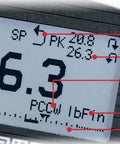 M3 100 Series Digital Force Gauge With 100 Pound Force Capacity, Ultra Compact Design, Pro Grade High Speed 2000 Hz Sampling, Accuracy Within Three Tenths Of One Percent, USB Output, Reversible Housing And Display For Easy On The Go Measurements. display screen showing current reading, peak readings, set points, and units