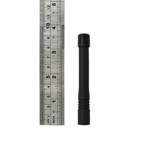 UHF Stubby ATU 6DS Antenna For VX Series Radios with ruler, 3.7 inch black antenna for communication upgrades.