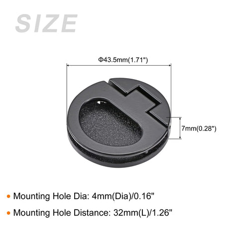 Zinc Alloy Flush Ring Pull Handle 43.5mm 1.71 Inch with screws black versatile flush pull slam latch size diagram