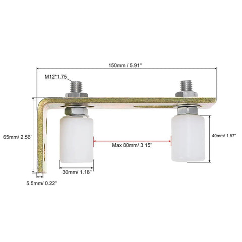 Illustration of 1.6 Inch Adjustable Gate Guide Roller With L Shape Bracket For Sliding Doors On Angle Steel Or Round Rails