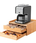 No-Fuss All-In-One Bamboo Drawer Organizer For Keurig K Cup Pods And Tea Bags With Adjustable Dividers holding coffee pods