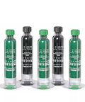 Five bottles of DIY Ready UV Curing Solder Mask Ink Set For PCB Repair Two Bottles In Black And Green, standing upright.