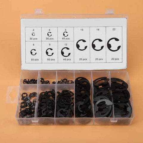 300 Piece Circlip Assortment Set With External 304 Stainless Steel Retaining Clips For Axles And Shafts Nine Sizes For Replacement Projects