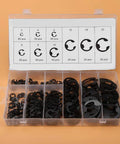 Box of Black Metal E Clip Set For Shafts 3mm To 22mm 300 Piece Assortment Of Retaining Rings With Calibrated Sizes Durable Snap Rings