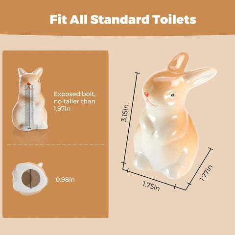 Darn Cute Ceramic Bunny Toilet Bolt Caps Universal Fit for Rusty Bolts with dimensions 3.15in height and 1.75in width.