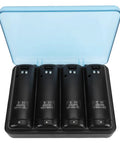 Four In One Remote Charging Station For Controllers With Four 2800mAh Rechargeable Batteries inside blue lidded dock