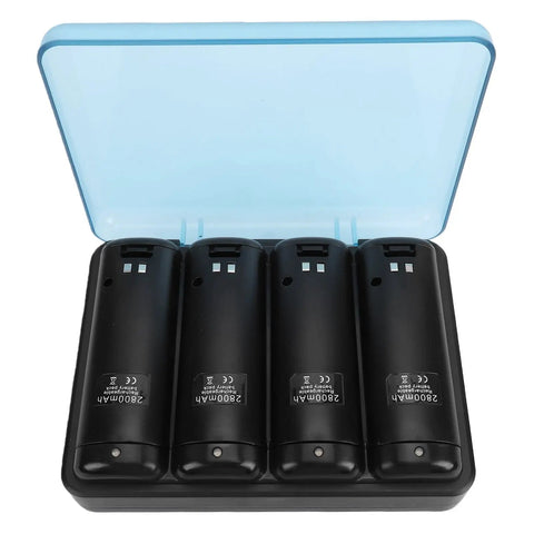 4 In 1 Remote Battery Charging Station With Built In USB Cable And LED Indicator Black Includes 4 Pack 2800mAh Rechargeable NiMH Batteries