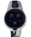 Road Trip Ready Level 2 EV Charger With 240V 32A Output And Portable Charging Cable Featuring 25 Foot Durable Cord And Nema 14-50P Plug showing J1772 connector close-up.
