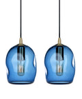 Dope Capri Blue Glass Pendant Lights Hand Blown Organic Globe With Gold Accents For Kitchen Island Ceiling Fixtures 8 Inch Height Set Of 2