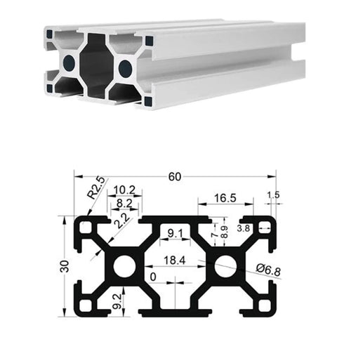 Premium 600mm 3060 Aluminum Profile Extrusion Rail For DIY CNC Router 3D Printer Workbench showing detailed measurements and cross-section.