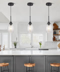 Black Seeded Glass Mini Pendant Light Adjustable Pendant Fixtures With Handblown Seeded Glass Shade For Dining Table Kitchen Island Sink Bar 3 Pack Dope Modern Loft Lighting hanging above kitchen island
