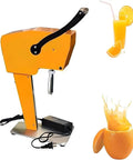 Heavy Duty Manual Commercial Electric Juicer Press With Corer And Double Blades For Large Fruits in bright orange steel.