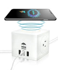 Smart Wall Mount 3 In 1 Power Strip With Wireless Charging Pad offers device charging with dual AC slots and USB ports.