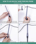 Instructions for using Heavy Duty Wire Piercing Probe Clip Set For Multimeters, 4mm Push On Banana Plug Leads, Spring Loaded V Clamp.