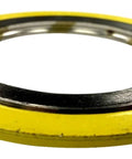 Side view of a 32in spiral-wound gasket with a yellow outer ring and metal inner ring.