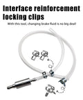 Brake Bleeder Hose One Way Check Valve Kit with metal clips for cars and motorcycles, showing transparent hose and valve.