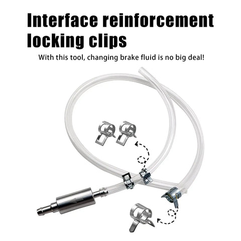 Universal Brake Bleeder Hose Kit For Cars And Motorcycles With One Way Check Valve, showing transparent hose and locking clips