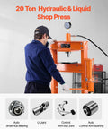 Hustle With This Bad Boy: Vevor 20 Ton Hydraulic Shop Press in use, featuring adjustable press plate and automotive parts.