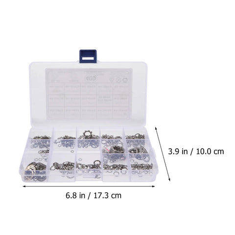 Large Lock Washer Assortment Kit With 400 Stainless Steel Internal And External Serrated Tooth Washers M2 in clear plastic case
