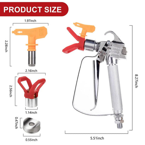 Airless Paint Spray Gun High Pressure 3600 PSI With Reversible 517 Tip Swivel Joint Pro Grade One Quarter Inch Inlet
