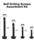 Self Drilling Screws Assortment Kit 150 Pieces For DIY Projects In 410 Stainless Steel Black Zinc Plated Hex Washer Head Screws
