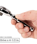 Stubby Quick-Release Ratchet Set With 1/4 Inch And 3/8 Inch Drives, 2-Piece, 3-Inch And 4.5-Inch Lengths, 90-Tooth Gear, hand holding