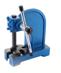 Rock Solid Heavy Duty Manual Arbor Press With Cast Iron Frame And Steel Ram For Precision Punching Inserting And Bushing Half To Two Ton Shop Beast Built Tough For Daily Garage Hustle, blue cast iron press with steel ram.