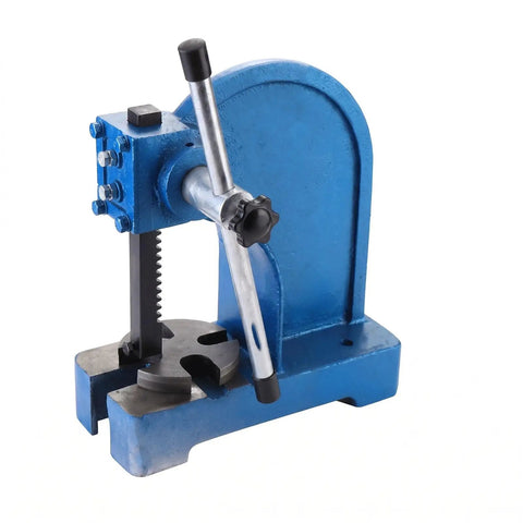 Rock Solid Heavy Duty Manual Arbor Press With Cast Iron Frame And Steel Ram For Precision Punching Inserting And Bushing Half To Two Ton Shop Beast Built Tough For Daily Garage Hustle, blue cast iron press with steel ram.