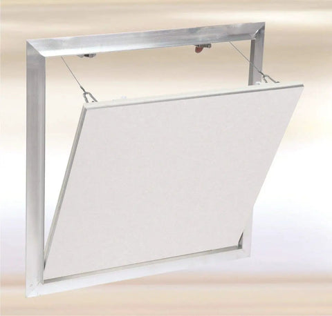 Sweet Removable Access Panel Featuring No Sweat Drywall Inlay And Concealed Touch Latches For Smooth Flush Setup Sharp 12 By 12 Inch Aluminum Frame with opened cover.
