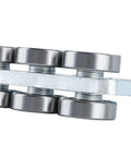 Side view of Eight Wheel Trolley Assembly Rollers For Strut Channel Trolley Fits One Five Eighths Inch Wide And Taller Unistrut Rubber Sealed Bearings