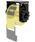 Sliding Winch For Flatbed Trailer Heavy Duty Tie Down System With Powder Coated Steel and yellow strap, side view.