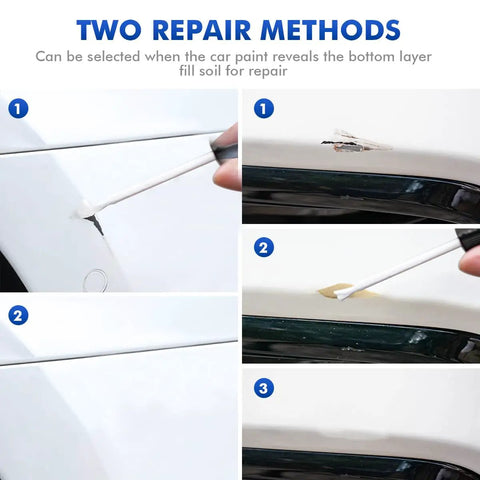 Close-up of Siren Red Touch Up Paint Kit for GMC Cars, DIY Scratch Repair on white vehicle surface, illustrating use.