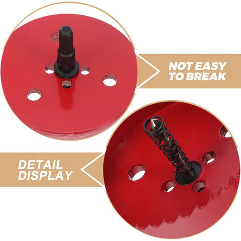 Close-up of Bi Metal Hole Saw Kit With Drill Bit And Dust Collector Quick Release System 4 1 4 Inch showing durability details