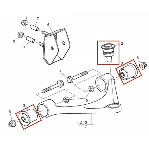 Diagram of Bentley Mulsanne Front Upper Control Arm Bushing Ball Joint Kit Replacement For Better Handling And A Solid Ride Fitment 3Y0407200 3Y0407041A 3Y0407042 3Y0407041B