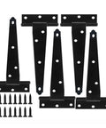 Heavy Duty 3 Inch 4 Inch 6 Inch T Shaped Door Hinges With Screws Rustproof Metal Wrought Hardware 10 Pack displayed with screws