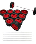 12 PCS RC Car Wheels Set 30mm Rubber Tires With 6 Round Axles 2mm Shaft And 100mm Length Red, perfect for DIY projects