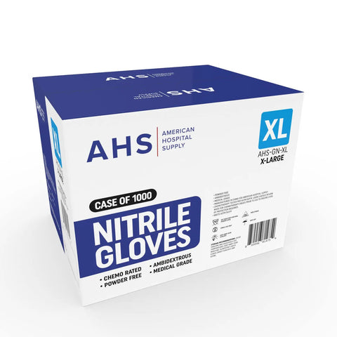 Heavy Duty Chemo Rated Nitrile Exam Gloves In X Large Fit With 1000 Powder Free Count box design and label.